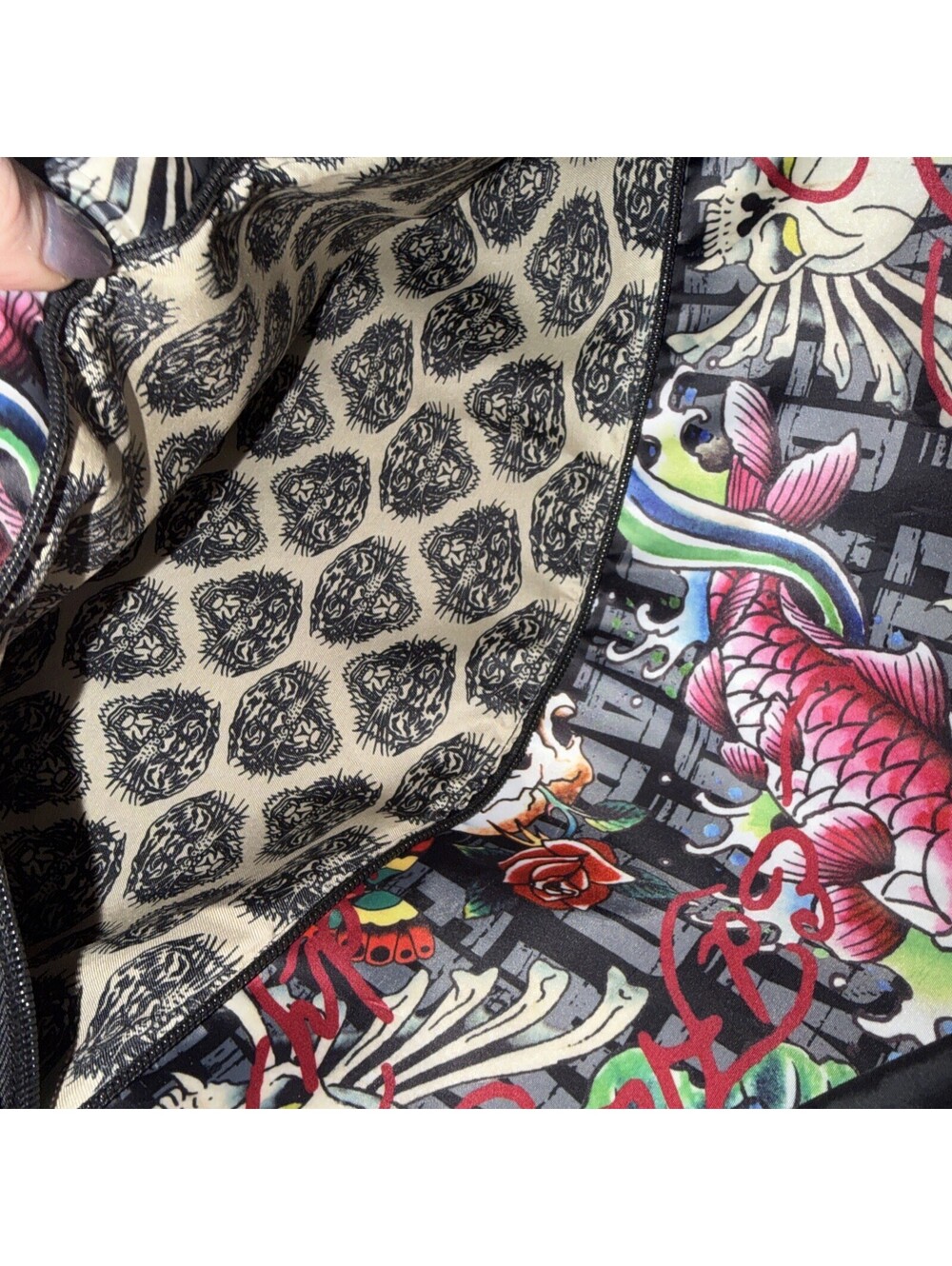 Ed Hardy Love Kills Slowly Tattoo Print Black Shoulder Bag Y2K New Purse Womens - Picture 7 of 8